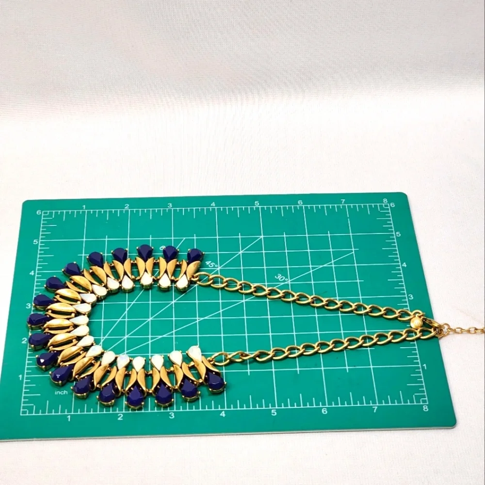 J. Crew Gorgeous Gold, Blue And White Statement Necklace